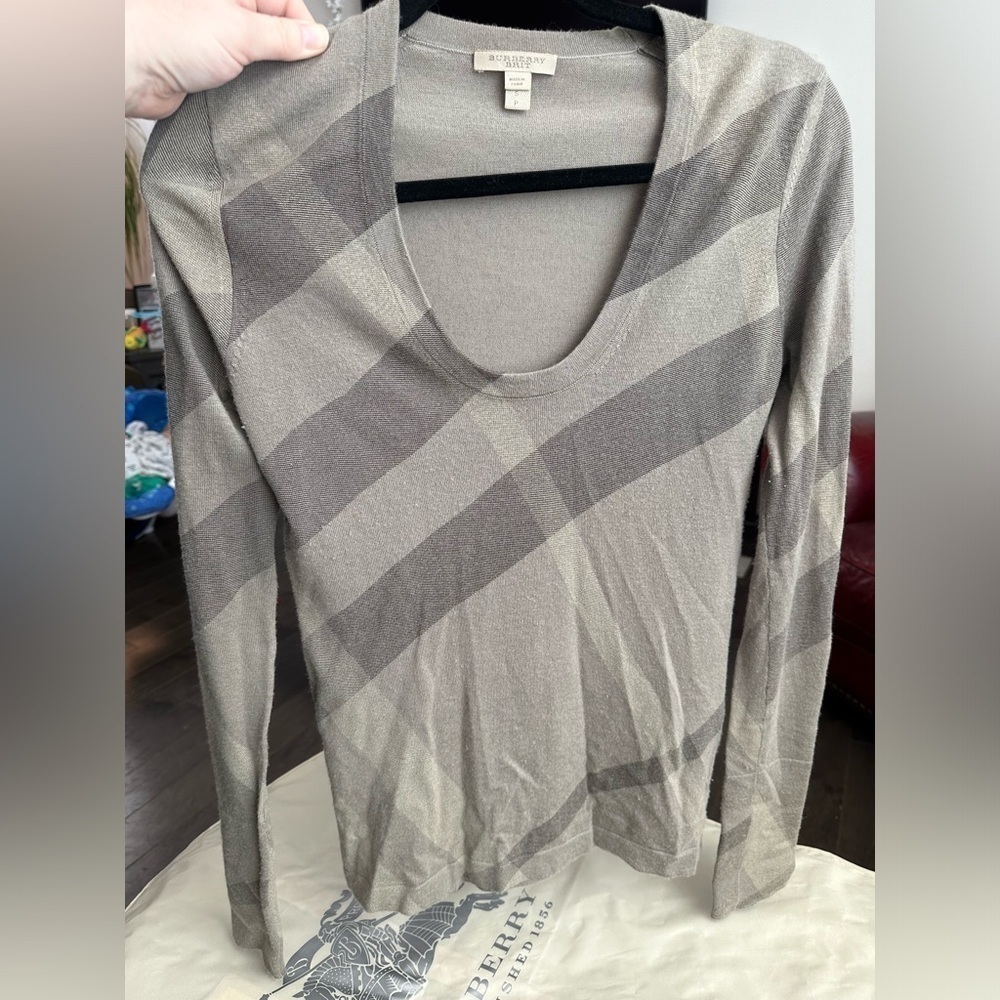 Burberry Brit cowl Neck Merino Wool Classic Cashmere and Plaid Sweater